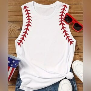 Baseball Trim Crew Neck Tank Top, Casual Sleeveless Tank Top For Summer